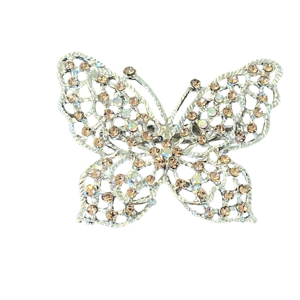 Crystal Butterfly Brooch - Silver and Champagne